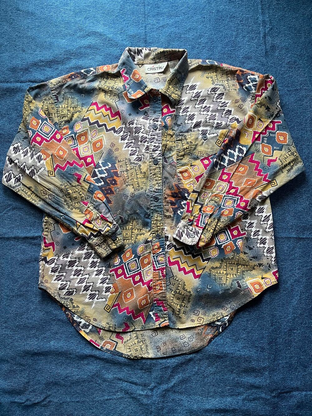 1980's Vintage Western Wear Geometric Blouse